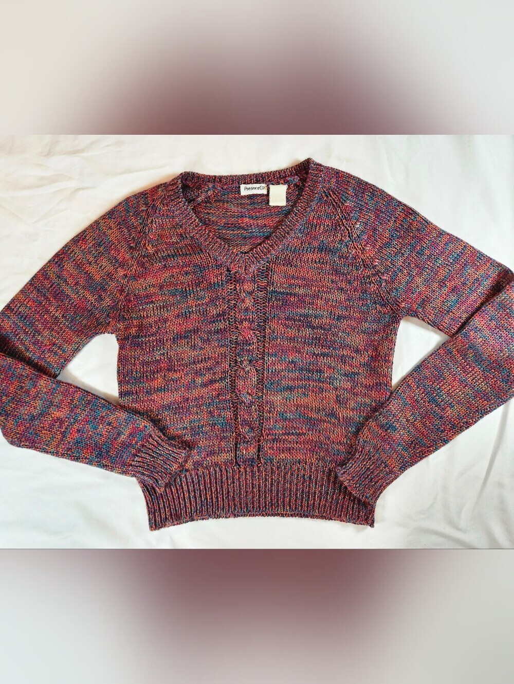 Vintage Present Co. Womens Rainbow Long Sleeve V-neck Pullover Sweater Size XS